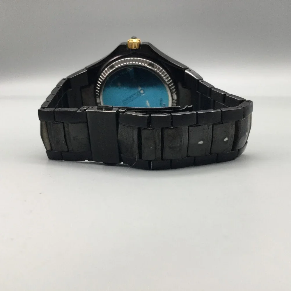 Seiko Coutura Mens Watch 41mm Black Stainless 7D46-0AC0 Kinetic Perpetual 7.25